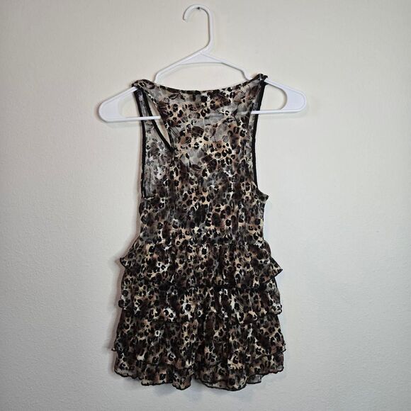 Wet Seal 2000s Y2K Cheetah Animal Sheer Peplum Flare Ruffle Zipper Blouse Small - Picture 5 of 5